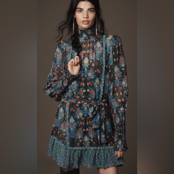 FARM Rio Blue Floral Long Sleeve Dress - Picture 7 of 8